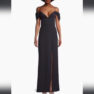 NWT! Sachin & Babi, Brittany Stretch Crepe Cold-Shoulder Gown, Navy -MSRP $285